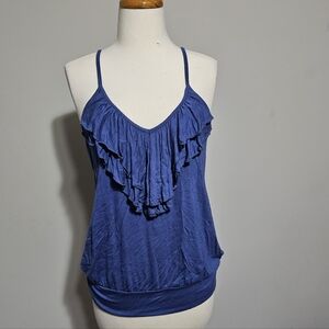 Paisley and Ivy Blue Ruffle V-Neck Spaghetti Strap Cami Tank Top Women's Medium